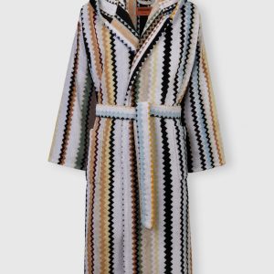 Long Curt chevron cotton terry hooded bathrobe (Black)