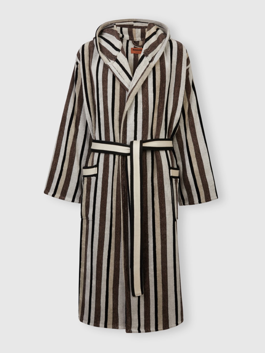 Craig striped cotton terry bathrobe (Black & White)