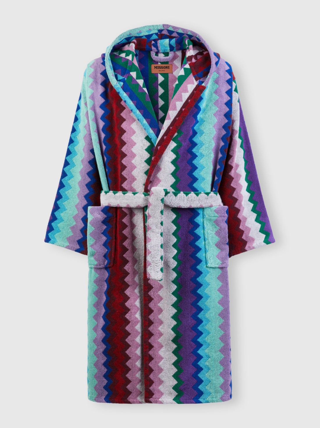 Long Chantal chevron cotton terry hooded bathrobe (Multicoloured)