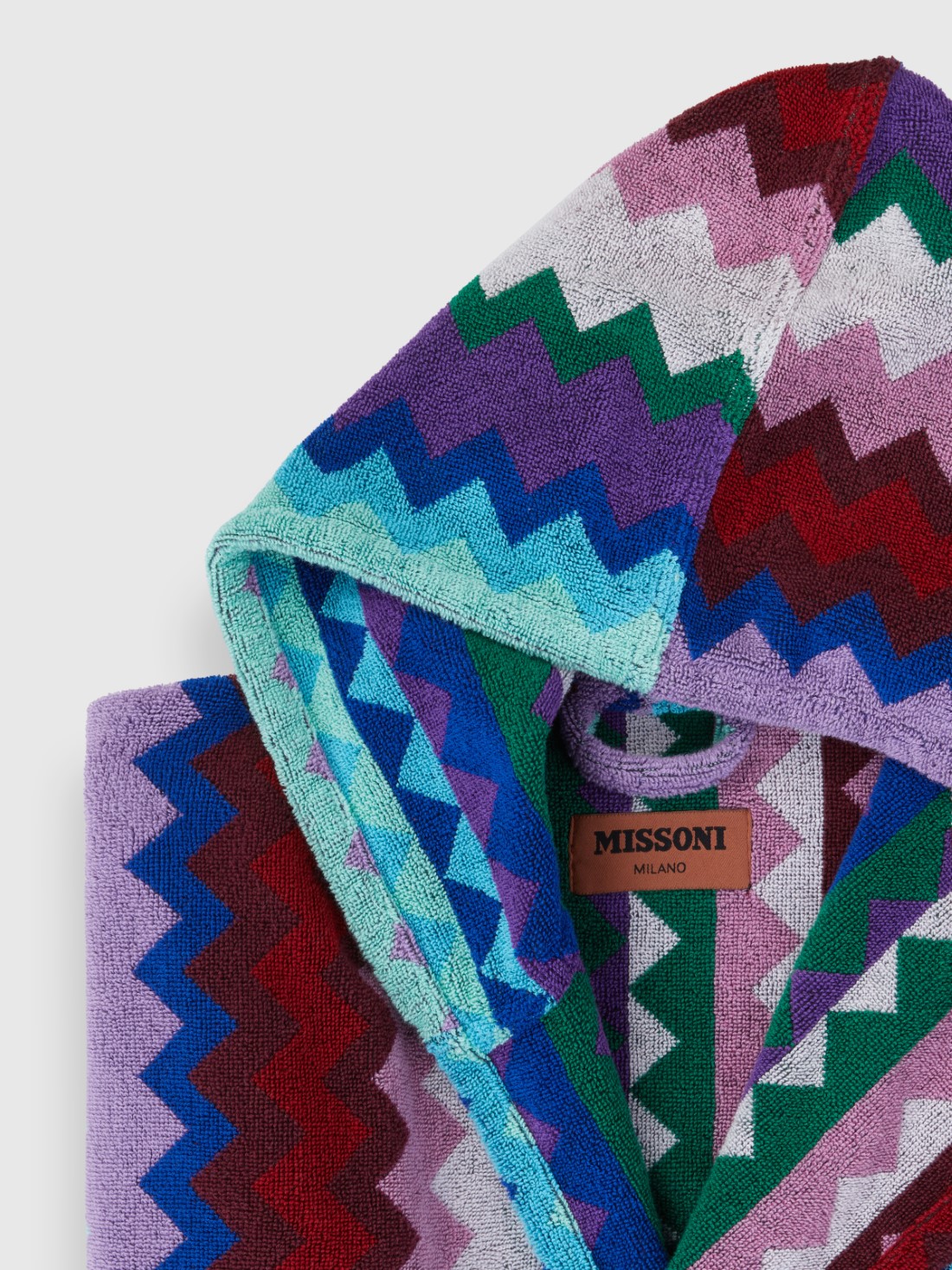 Long Chantal chevron cotton terry hooded bathrobe (Multicoloured)