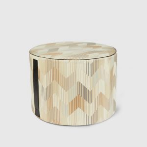 Betulla 40×30 cm cylindrical pouffe with chevron pattern and stripes (White)