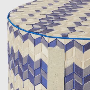 Tread 40x30 cm cylindrical pouffe with 3D effect chevron (Blue)