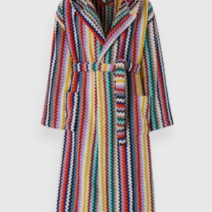 Riverbero bathrobe in cotton terry with zigzag pattern (Multicoloured)