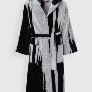 Skunk bathrobe in slub cotton terry (Black & White)