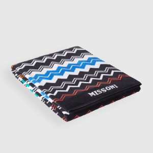 Neoclassic 180x100 cm beach towel in zigzag cotton terry (Black)