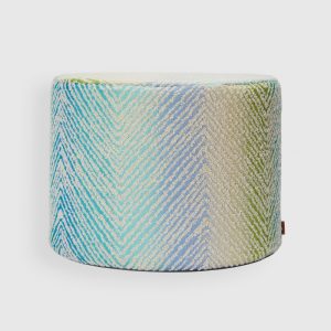 Island 40x30 cm cylindrical outdoor pouffe zigzag bouclé (Turquoise Multicoloured)