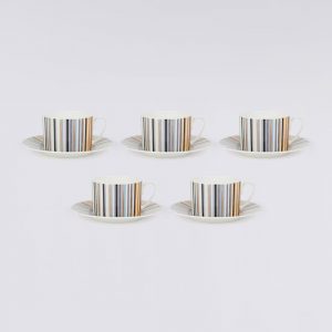 Stripes Jenkins Set of 6 tea cups & saucers (White)