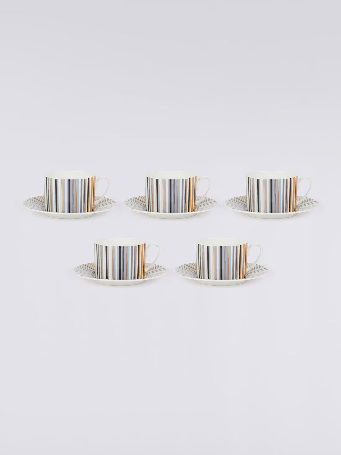 Stripes Jenkins Set of 6 tea cups & saucers (White)