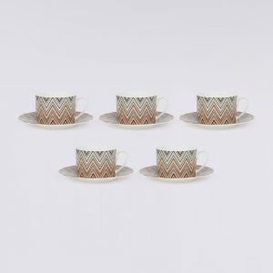 Zigzag Jarris Set of 6 tea cups & saucers (White)