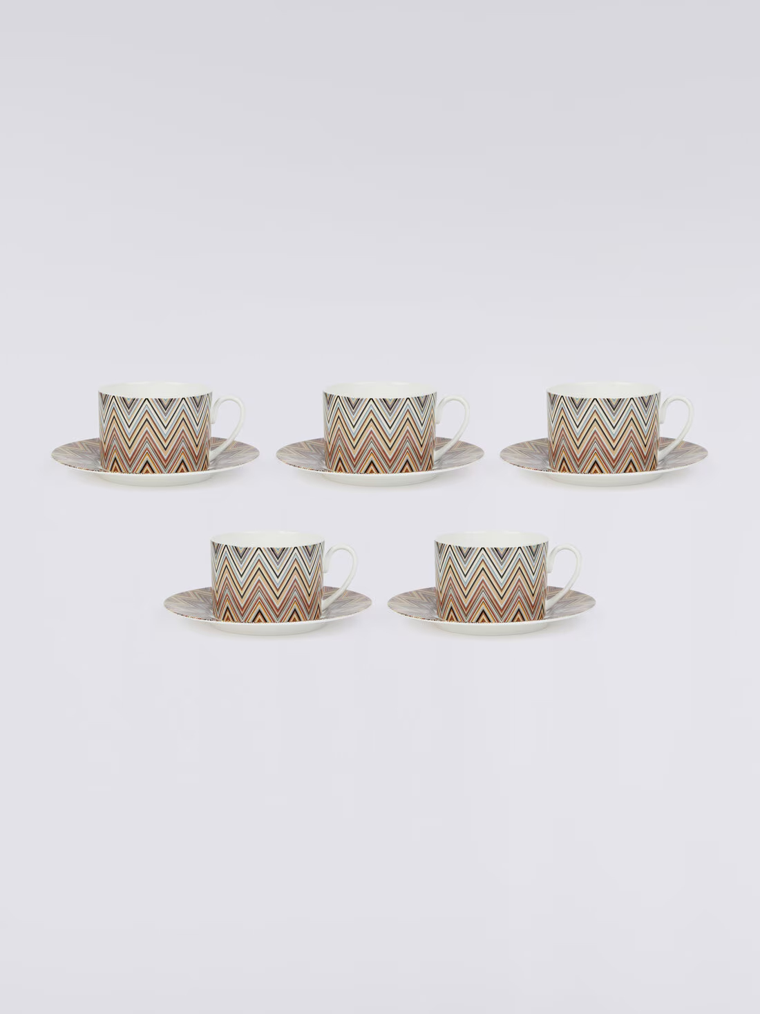 Zigzag Jarris Set of 6 tea cups & saucers (White)