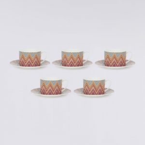 Zigzag Jarris Set of 6 tea cups & saucers (Red)