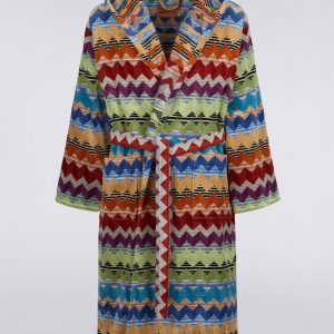 Alfred bathrobe in cotton terry with zigzag pattern (Orange)