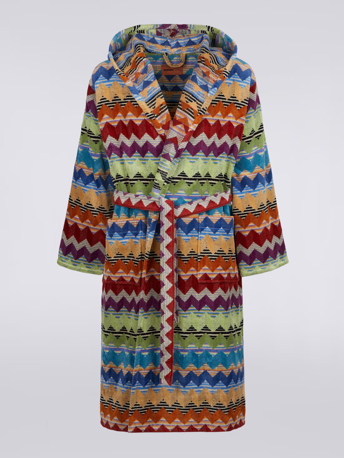 Alfred bathrobe in cotton terry with zigzag pattern (Orange)