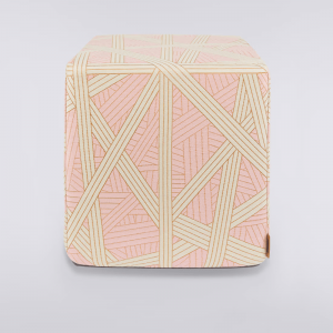 Nastri 40x40x40 cm footstool cube with contrasting stitching (Pink)