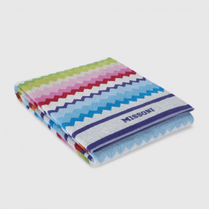 Beach towel 100x180 cm Riverbero in zig zag cotton terry (Pink & Multicoloured)