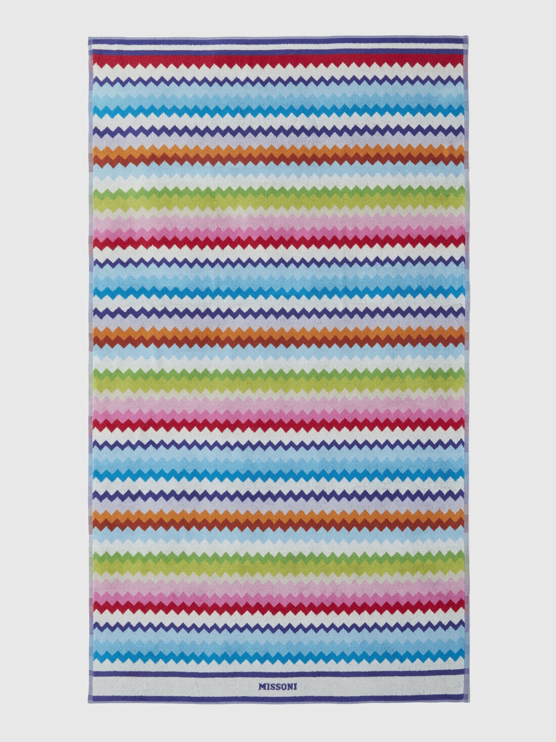 Beach towel 100x180 cm Riverbero in zig zag cotton terry (Pink & Multicoloured)